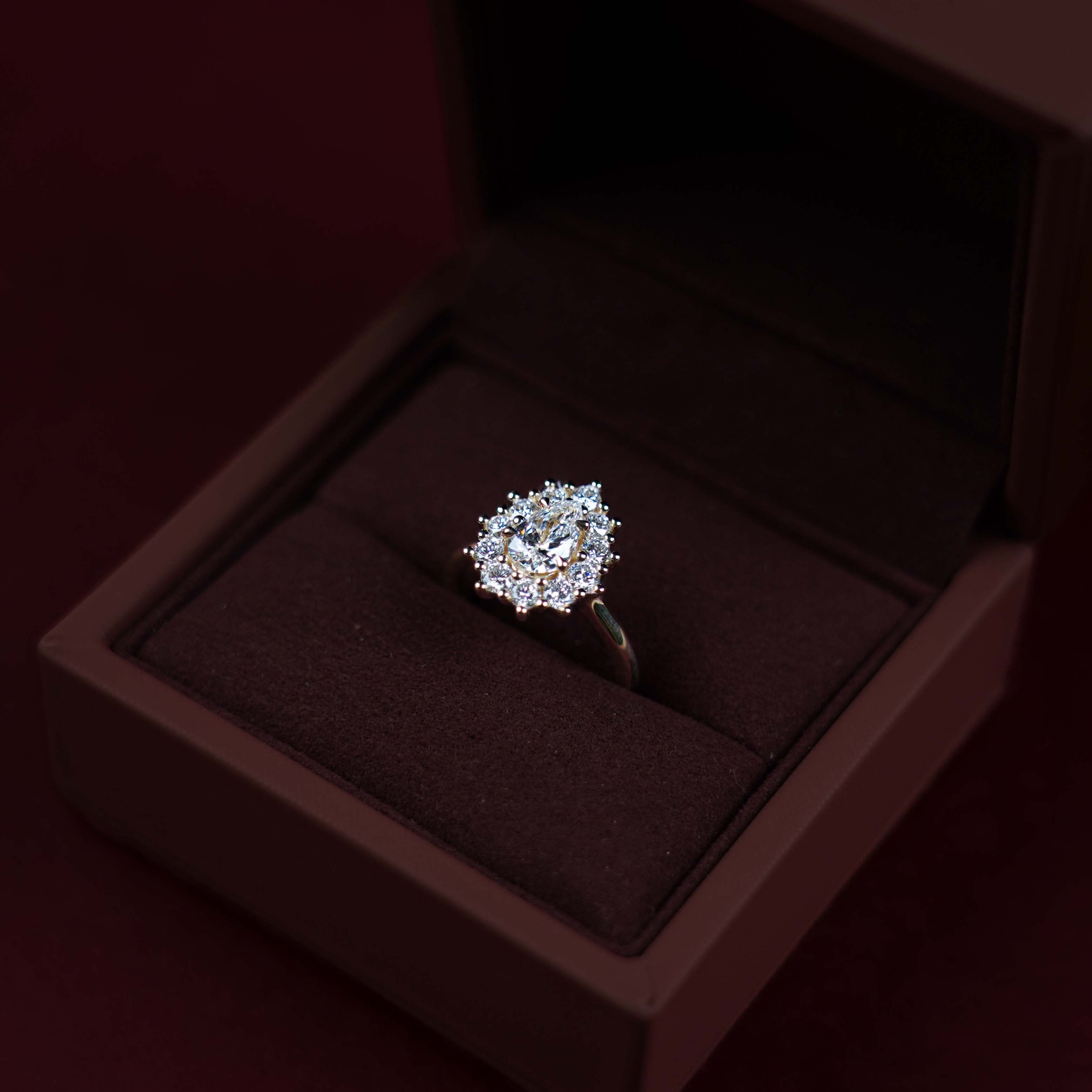 The Eloise Ring - 0.72ct Lab Grown Diamond Pear Antique Halo - TMC