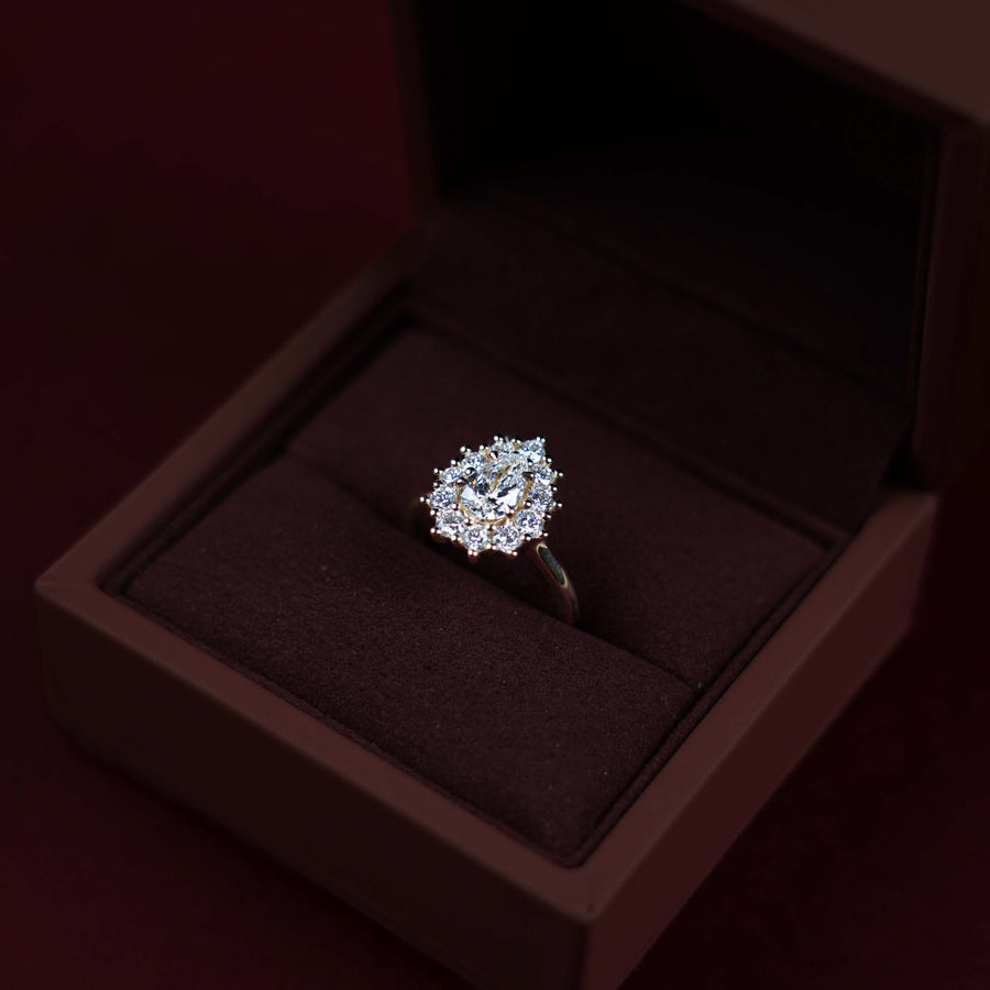 The Eloise Ring - 0.72ct Lab Diamond Pear Antique Halo