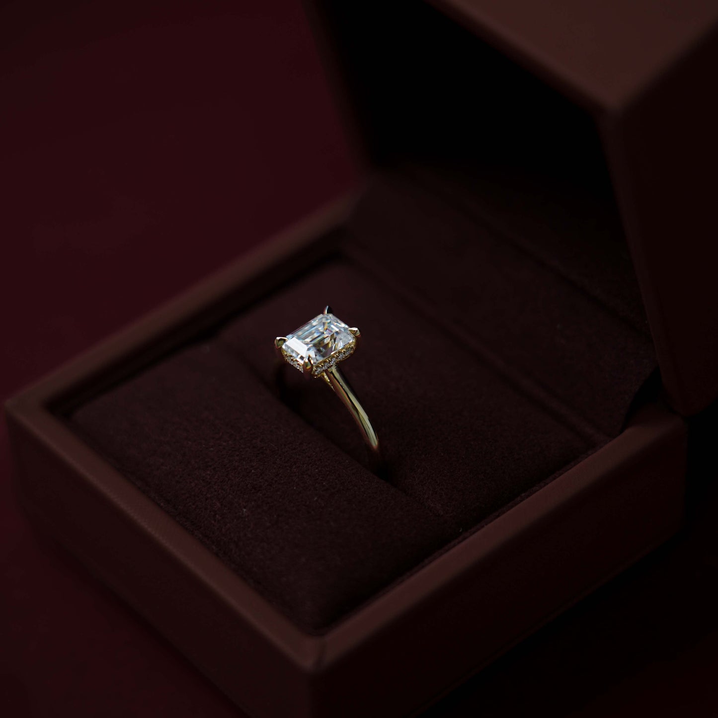 The Audrey Ring - 1.9ct Moissanite Emerald Cathedral Solitaire