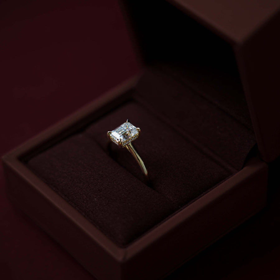 The Audrey Ring - 1.9ct Moissanite Emerald Cathedral Solitaire