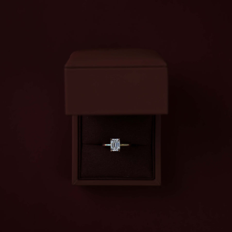 The Audrey Ring - 1.9ct Moissanite Emerald Cathedral Solitaire