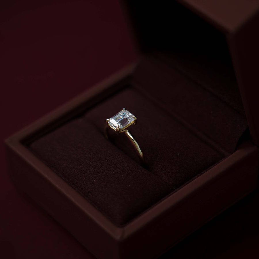 The Audrey Ring - 1.9ct Moissanite Emerald Low Set Solitaire