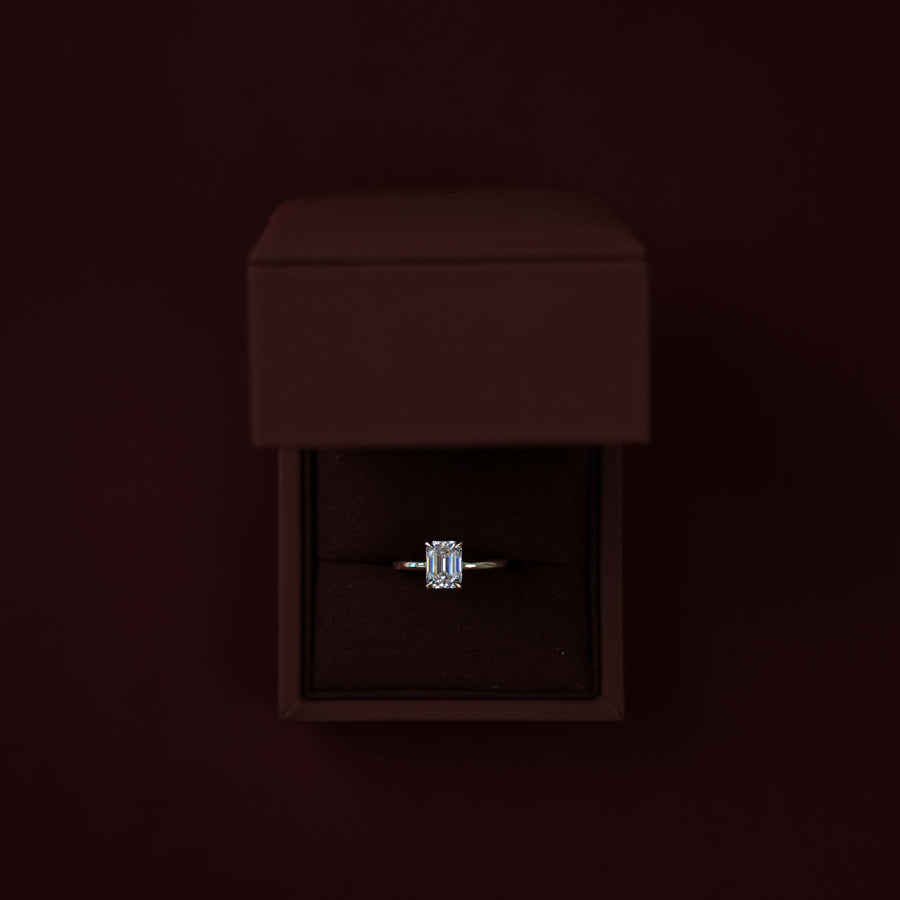 The Audrey Ring - 1.9ct Moissanite Emerald Low Set Solitaire