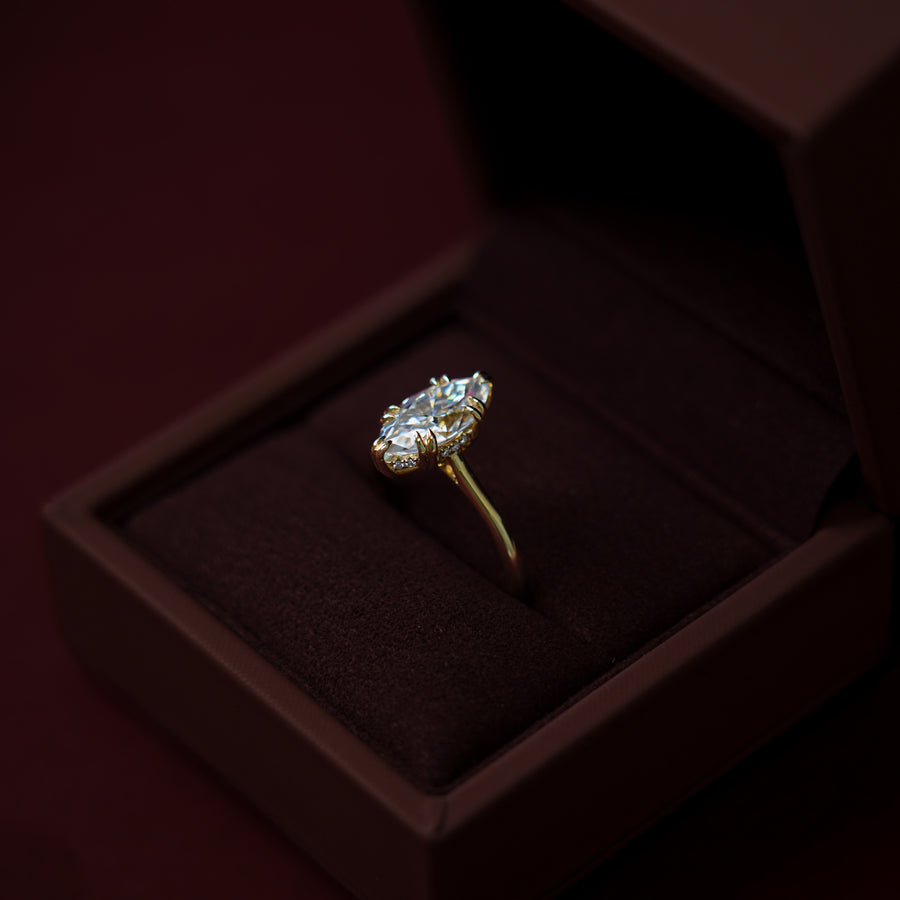 The Arie Ring - 2.8ct Moissanite Marquise Cathedral Solitaire