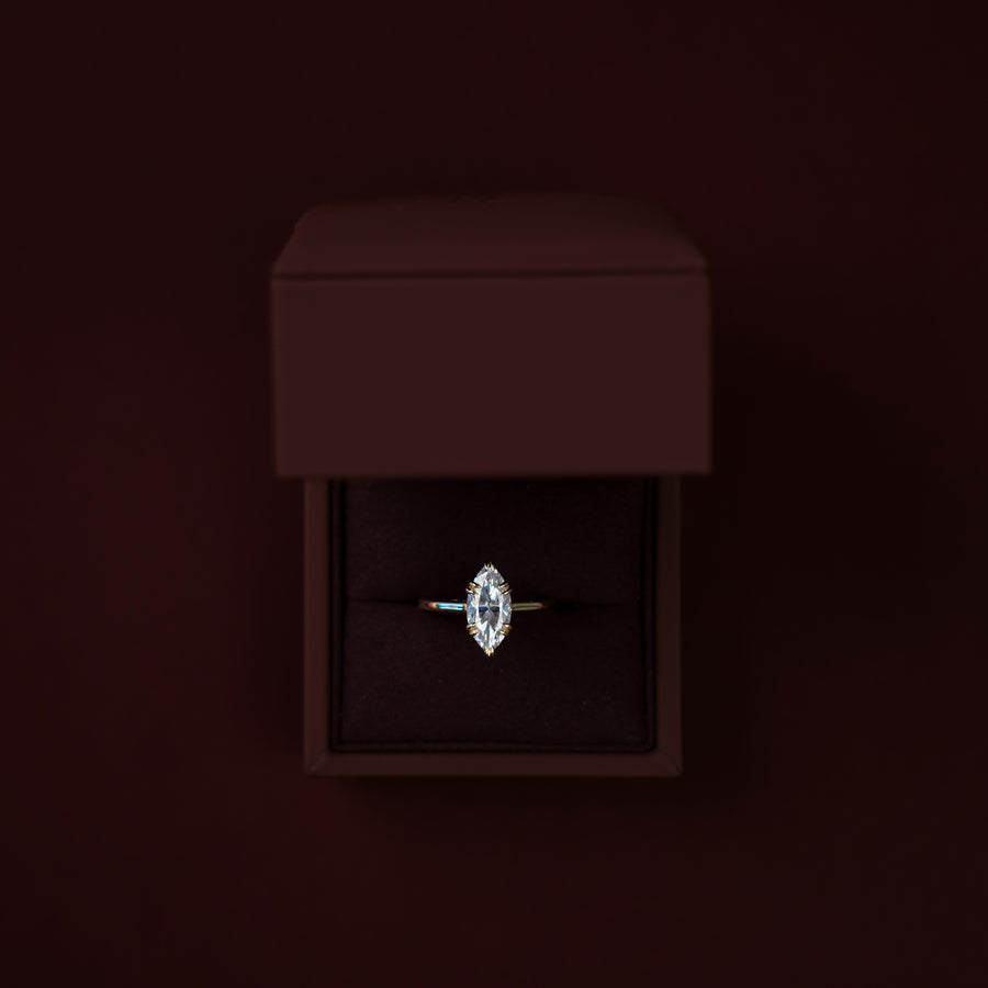 The Arie Ring - 2.8ct Moissanite Marquise Cathedral Solitaire