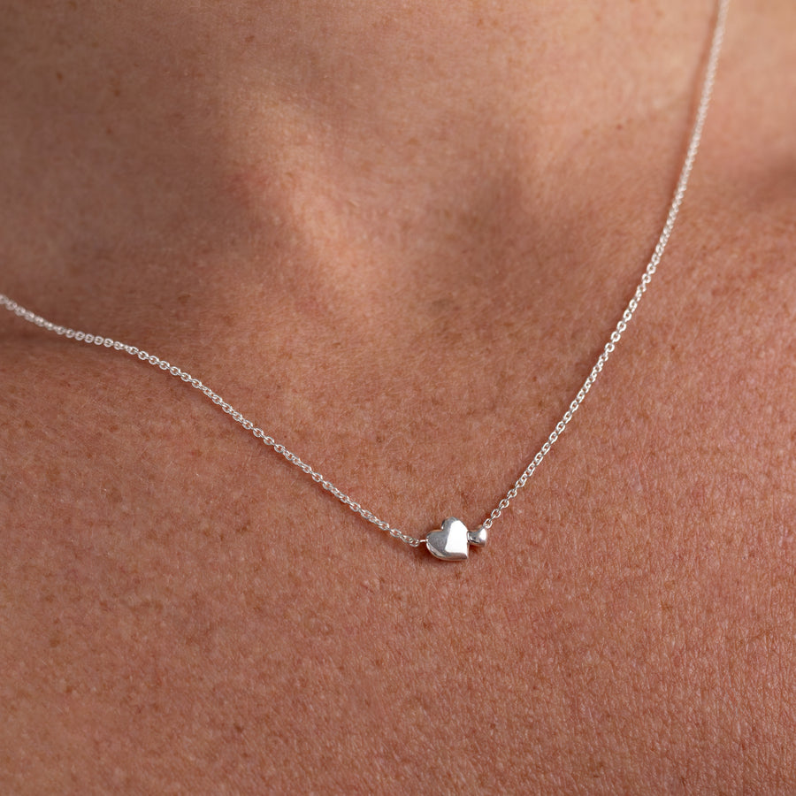 The Arabella Toi Et Moi Plain Heart Necklace - Sterling Silver