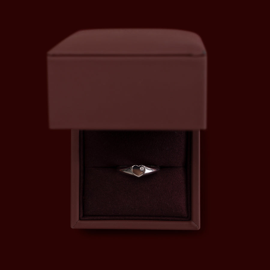 The Romy Ring - Signature Heart Inlay Signet - 9K White Gold