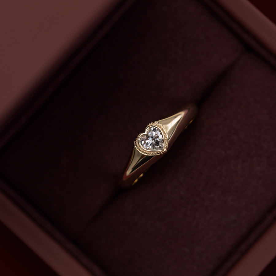The Romy Ring - Signature Heart Milgrain Signet
