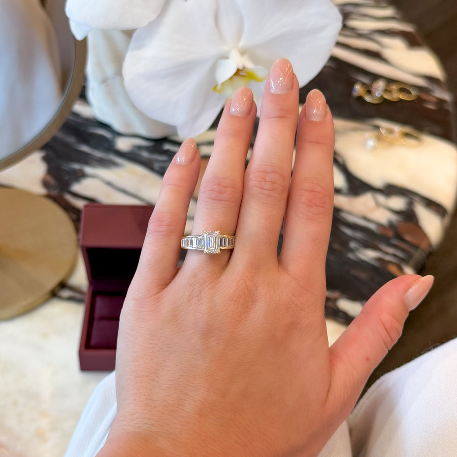 The Solene Ring - 1.52ct Emerald Solitaire with Baguette Band
