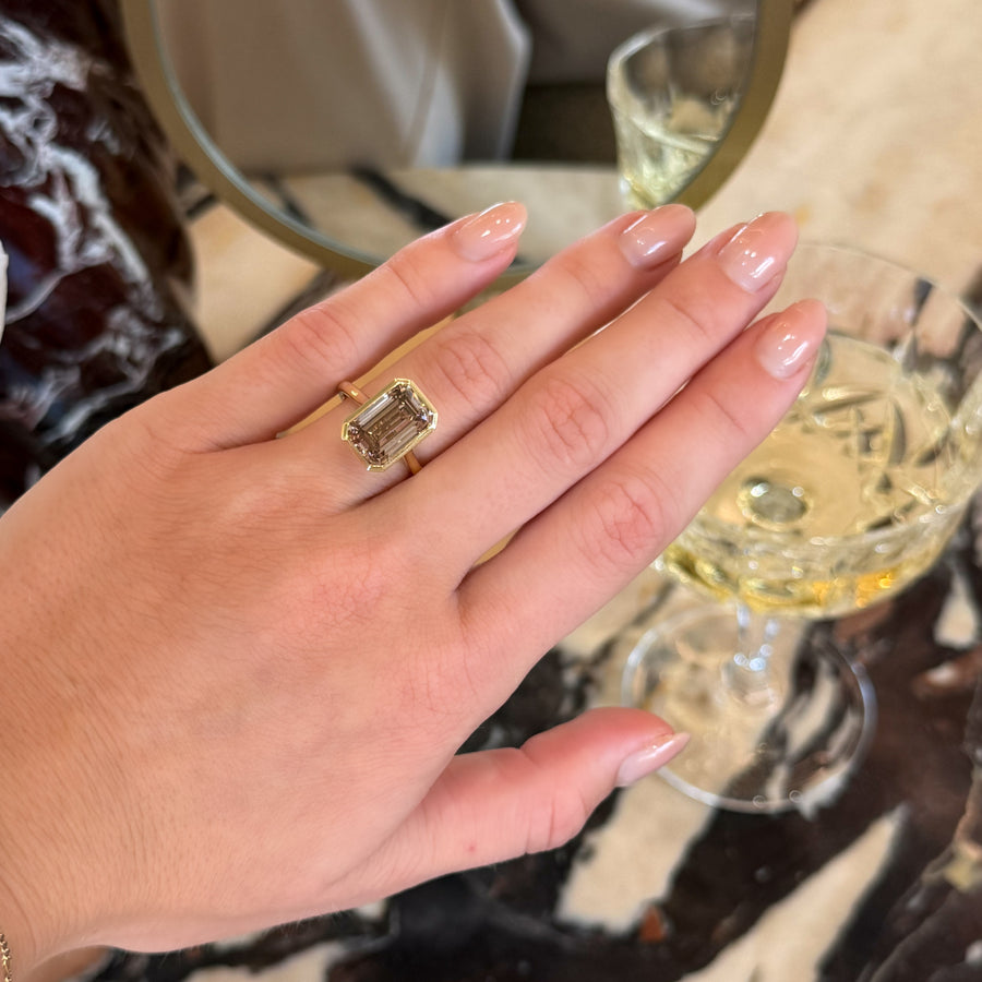 The Alani Ring - 5.27ct Emerald Cathedral Bezel Solitaire