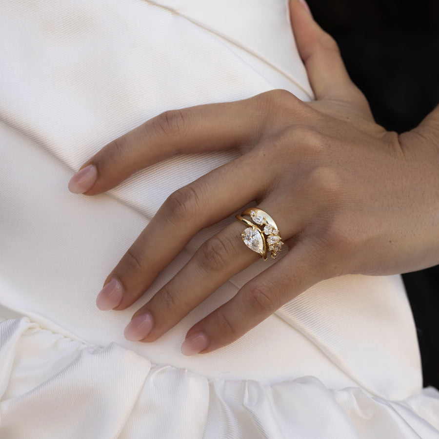 The Nalaya Ring - Scattered Pear and Round Contour Wedding Ring