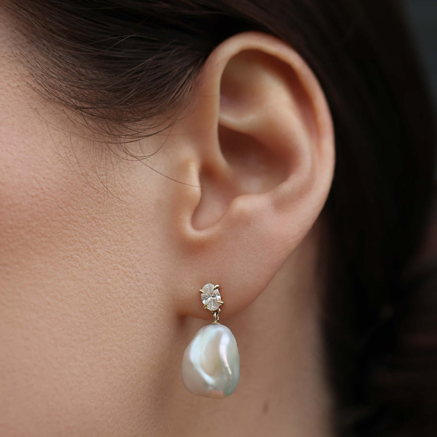 The Angelina Earrings - 0.6CTTW Keshi Pearl Lab Diamond Oval Drop Earrings