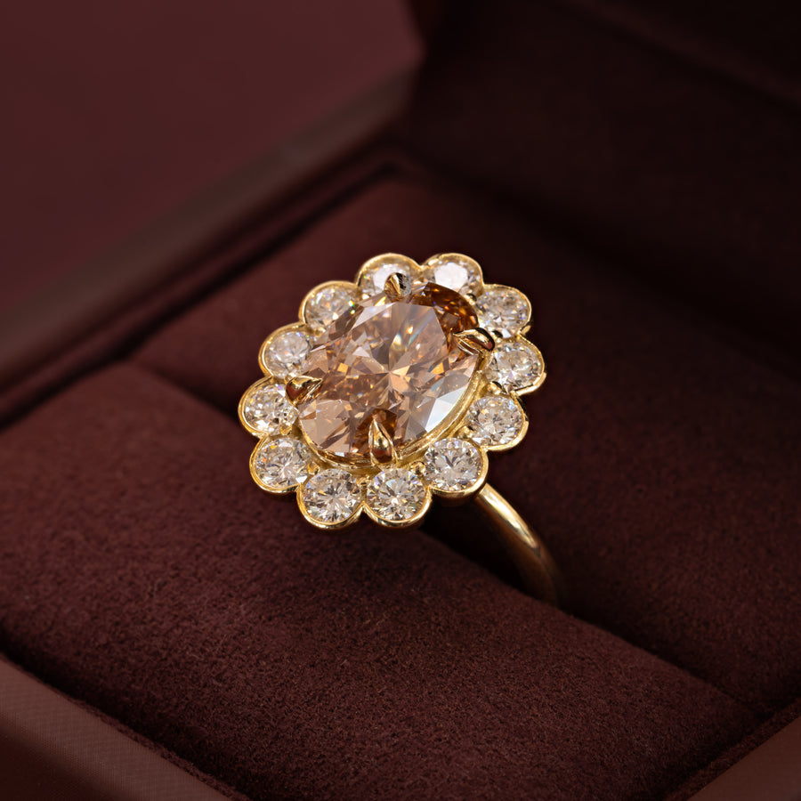 The Solara Ring - 3.00ct Oval Solitaire with Round Bezel Halo