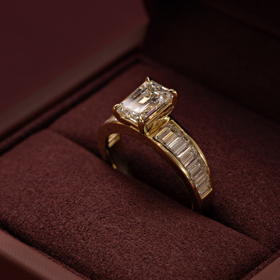 The Solene Ring - 1.52ct Emerald Solitaire with Baguette Band