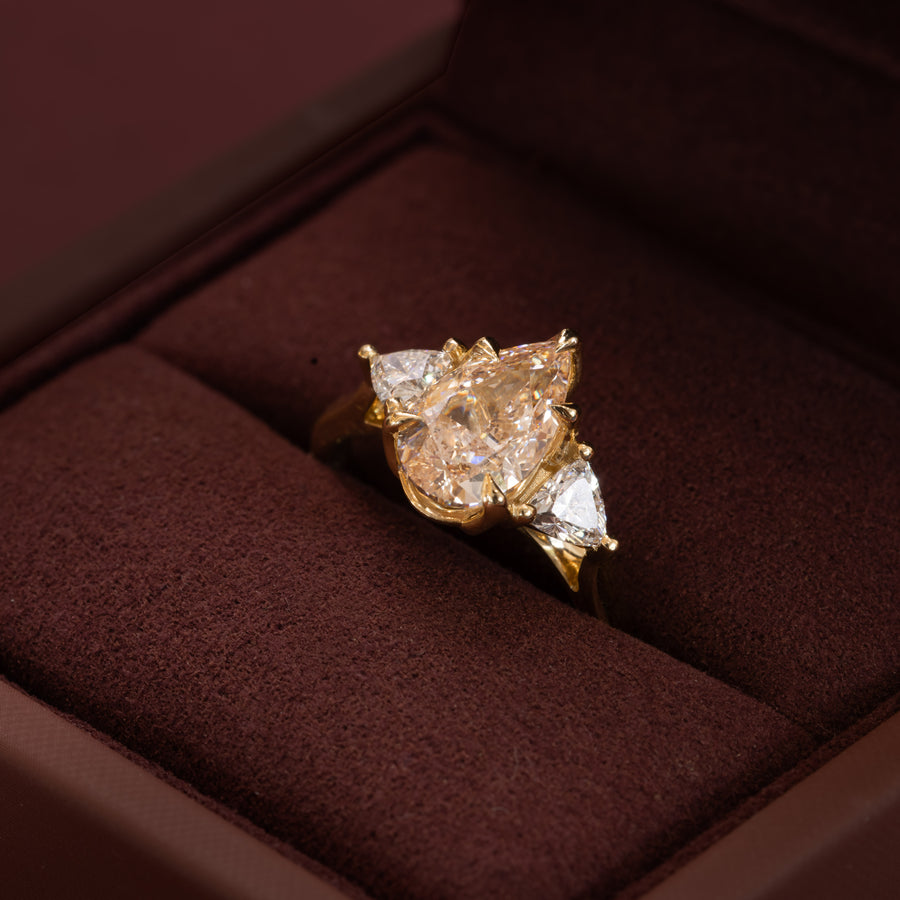 The Maelle Ring - 2.01ct Petal Prong Pear and Trillion Trilogy