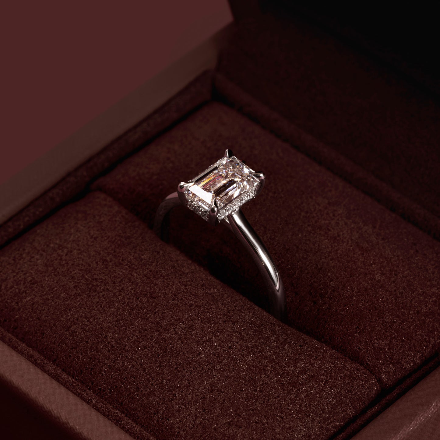 The Audrey Ring - 1.52ct Lab Diamond Emerald Cathedral Solitaire With Hidden Halo