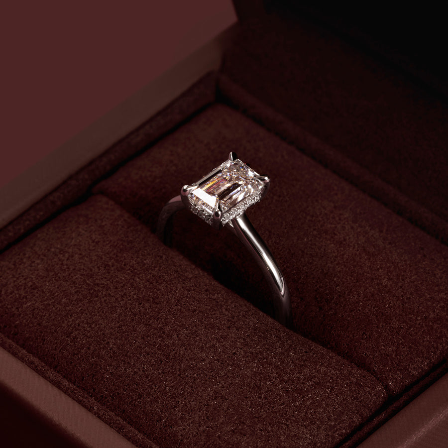 The Audrey Ring - 1.52ct Lab Diamond Emerald Cathedral Solitaire With Hidden Halo