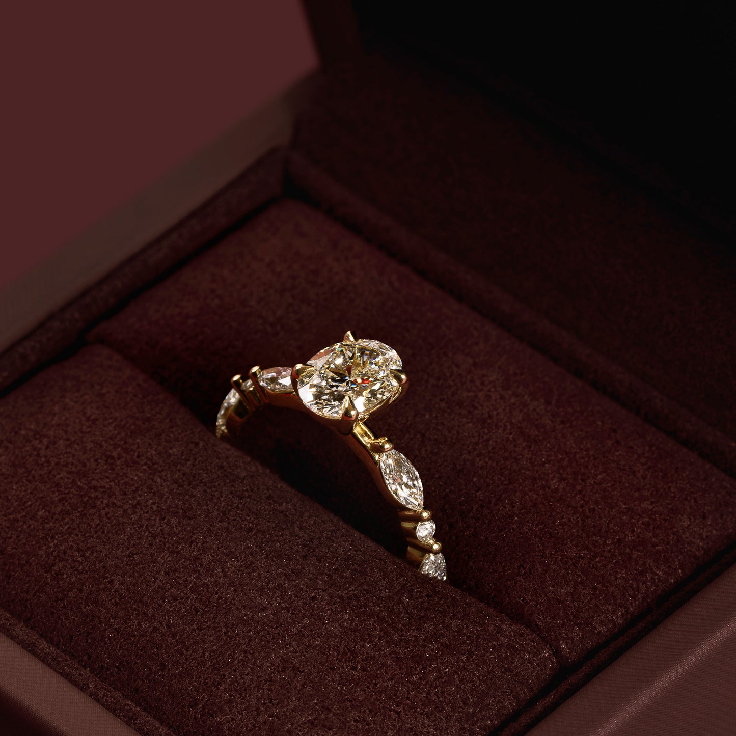The Avery Ring - 1.08ct Lab Diamond Oval Solitaire with Marquise and Round Band