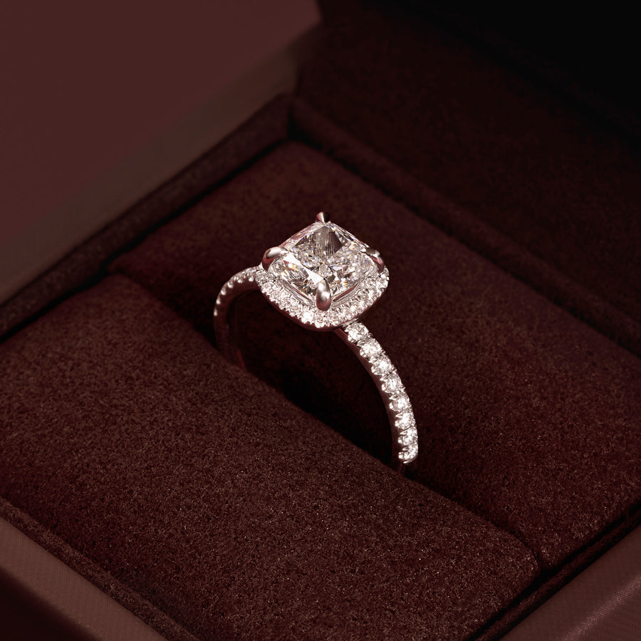 The Paloma Ring - 1.51ct Lab Diamond Square Cushion Halo Solitaire