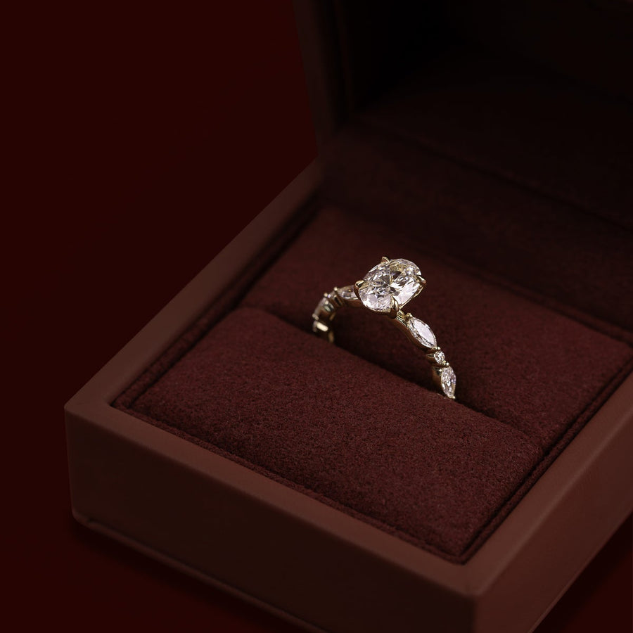 The Avery Ring - 1.53ct Lab Diamond Oval Solitaire with Marquise and Round Band