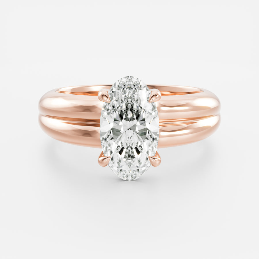 The Adele Ring - Low Set Moval Double Band Solitaire
