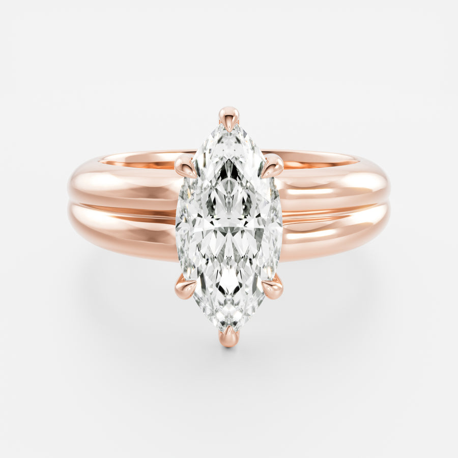 The Adele Ring - Low Set Marquise Double Band Solitaire