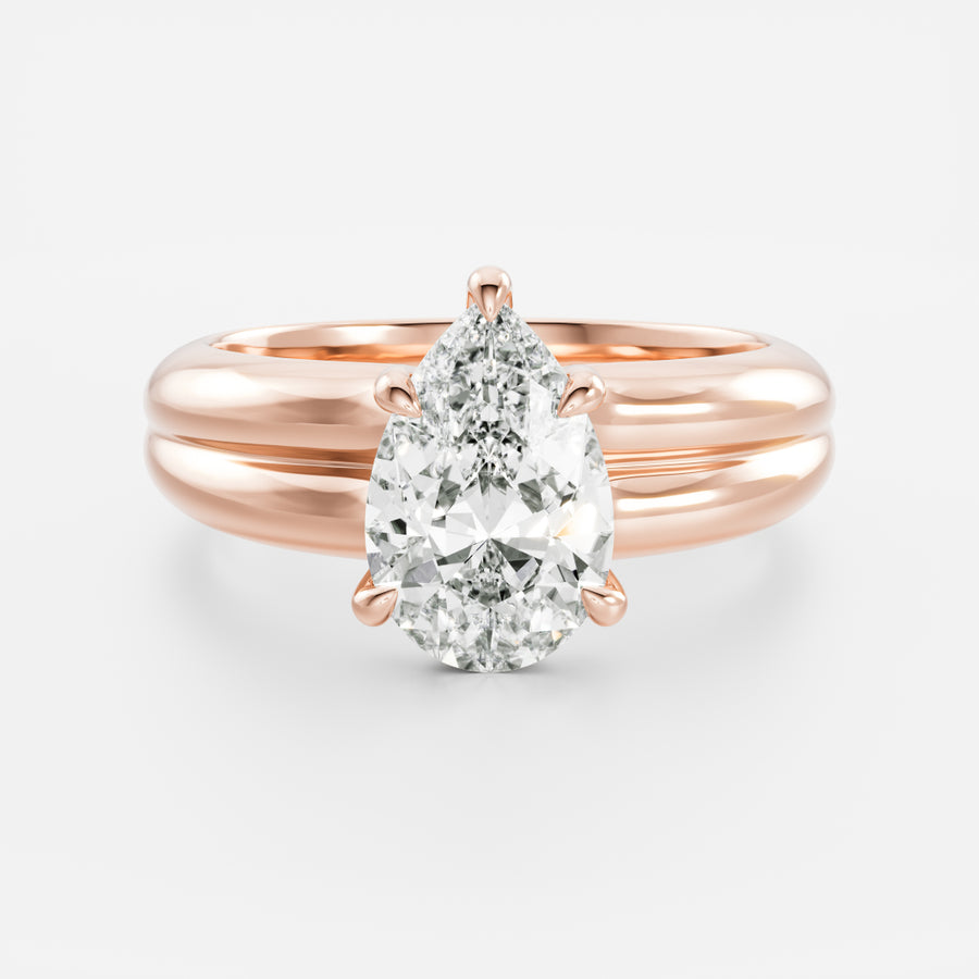 The Adele Ring - Low Set Pear Double Band Solitaire