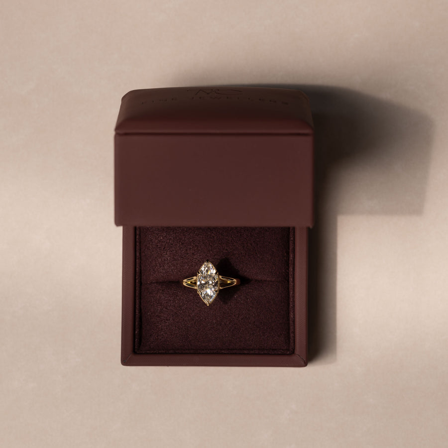 The Ambra Ring - Marquise Split Shank Milgrain Solitaire