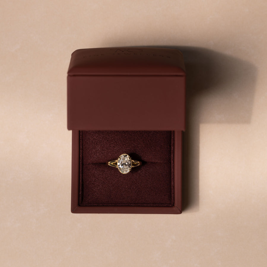The Ambra Ring - Oval Split Shank Milgrain Solitaire