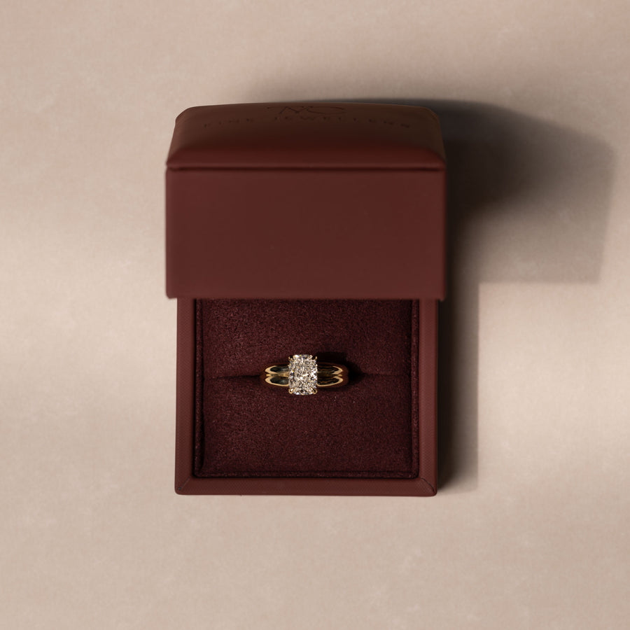The Adele Ring - Low Set Elongated Cushion Double Band Solitaire