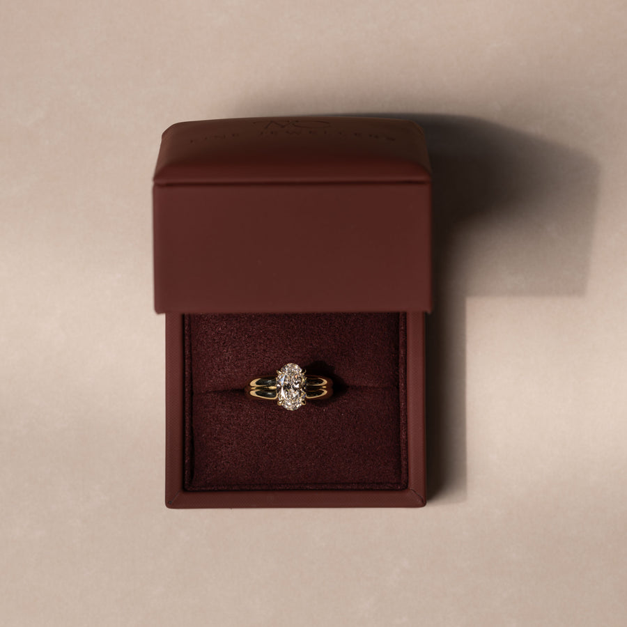 The Adele Ring - Low Set Oval Double Band Solitaire