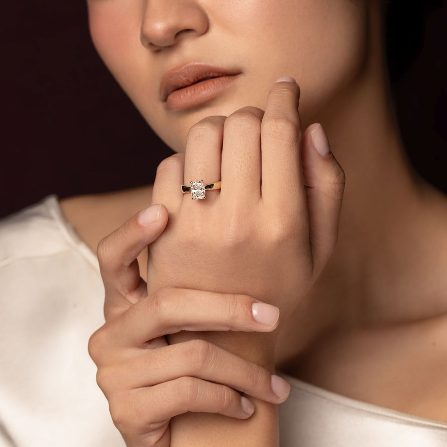 The Amalia Ring - Elongated Cushion Tapered Solitaire