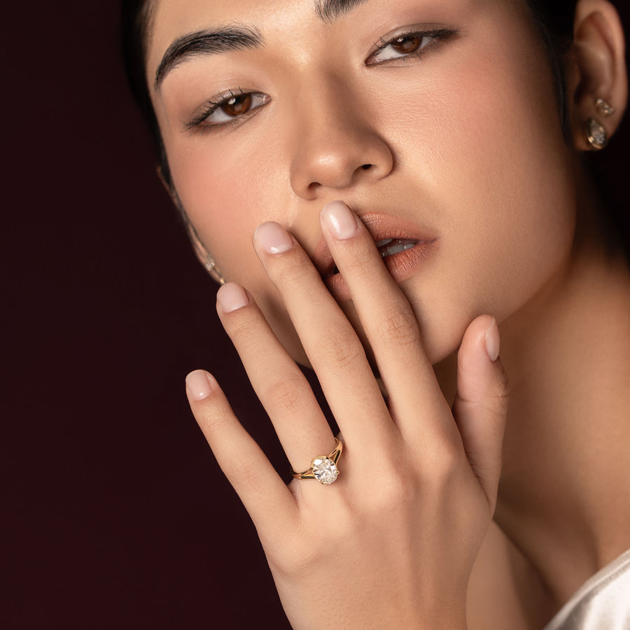 The Ambra Ring - Oval Split Shank Milgrain Solitaire