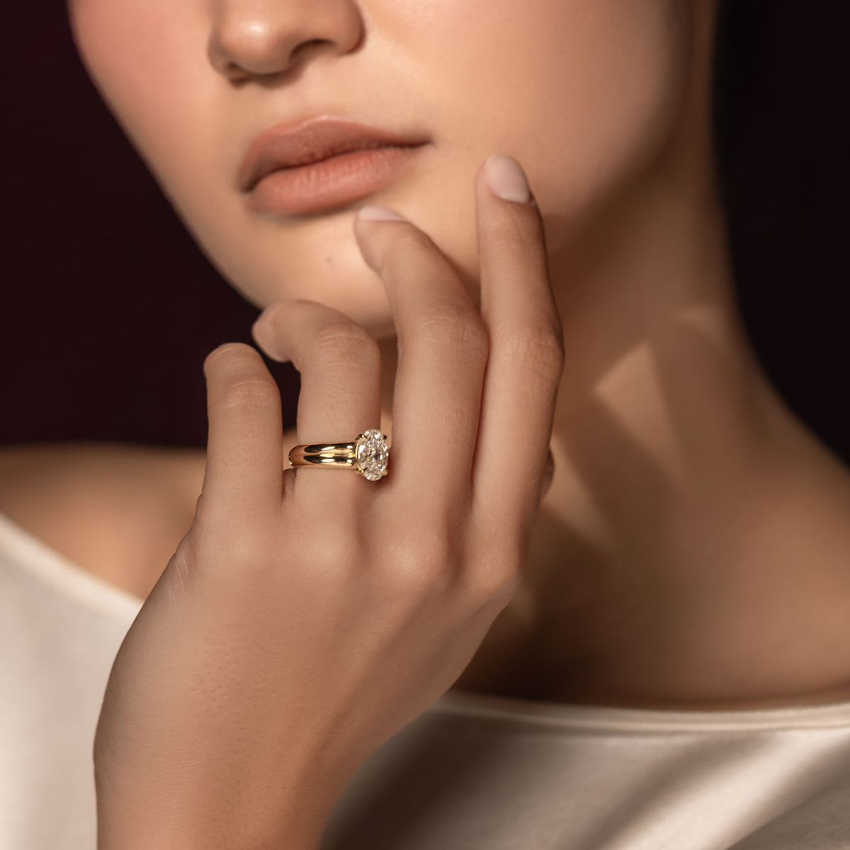 The Adele Ring - Low Set Oval Double Band Solitaire