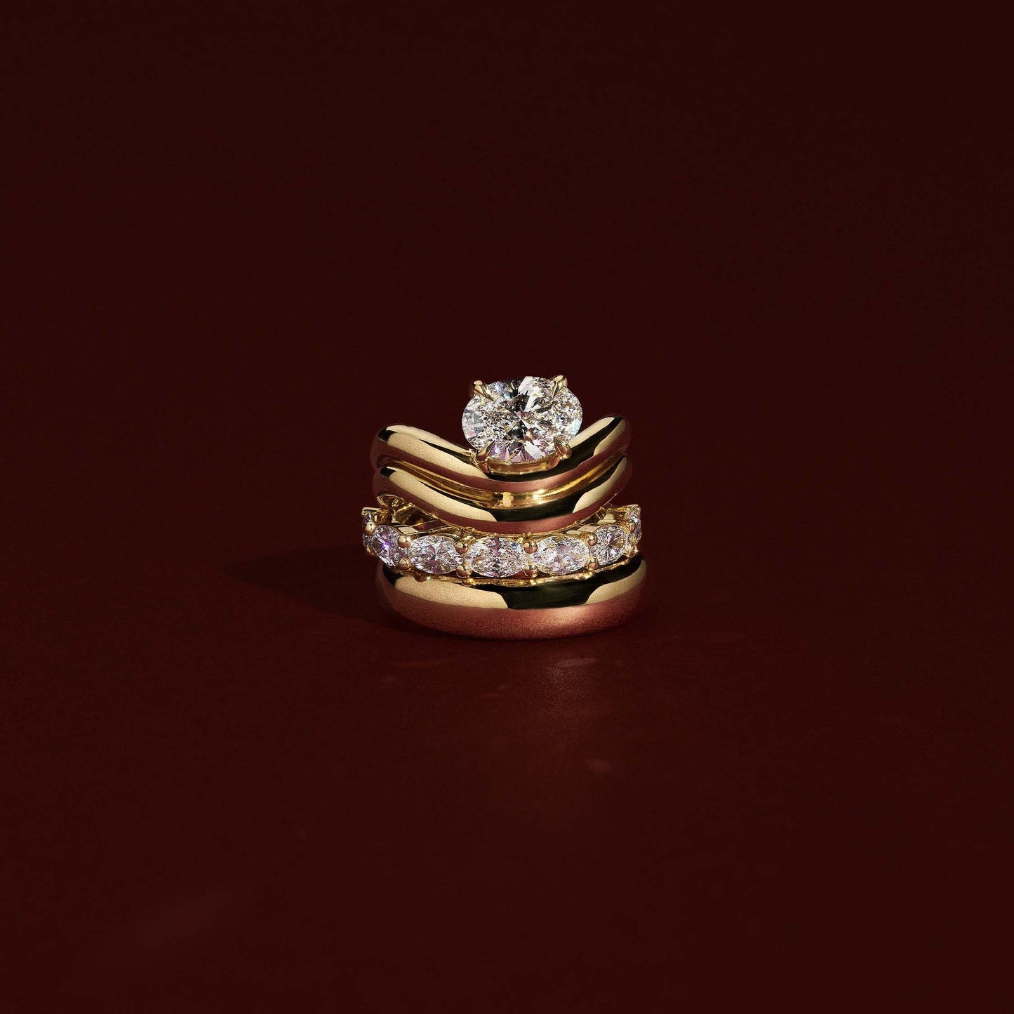 The Azariah Ring - Oval Solitaire with Double Curved Band