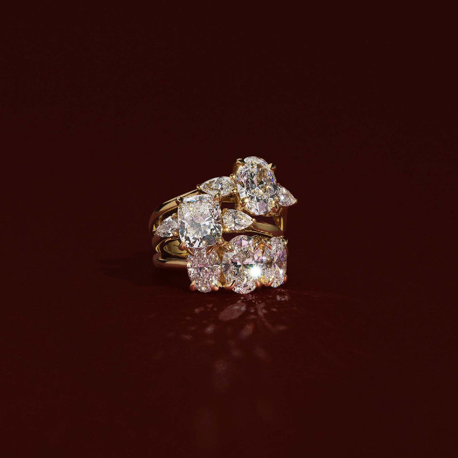 The Florence Ring - Elongated Cushion and Pear Cathedral Trilogy