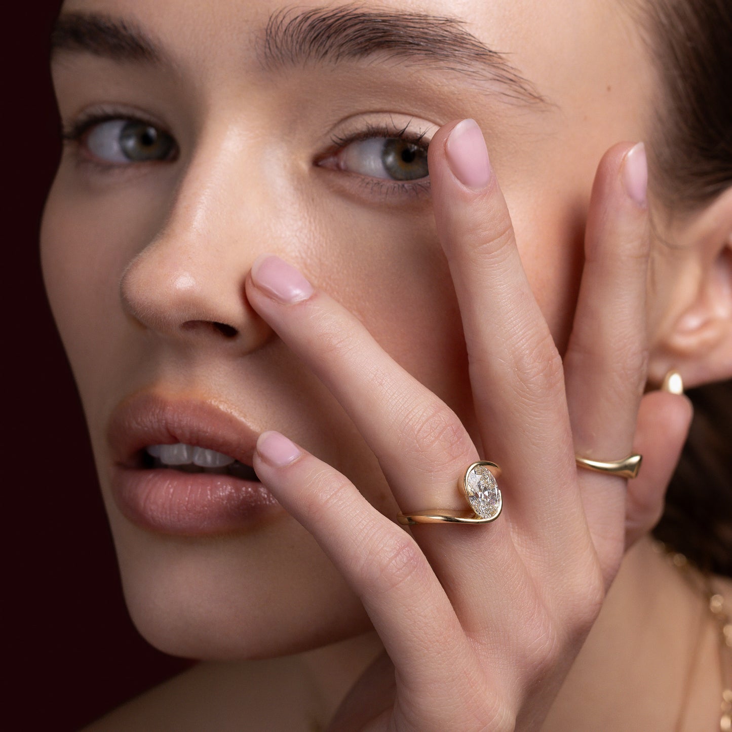 The Sorelle Ring - Suspended Oval Solitaire Wrap Ring