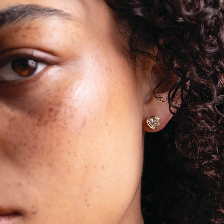 The Adira Earrings - Heart Double Bezel Studs