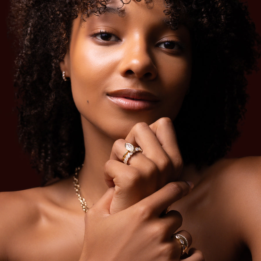 The Saphira Ring - Slanted Marquise Wedding Ring