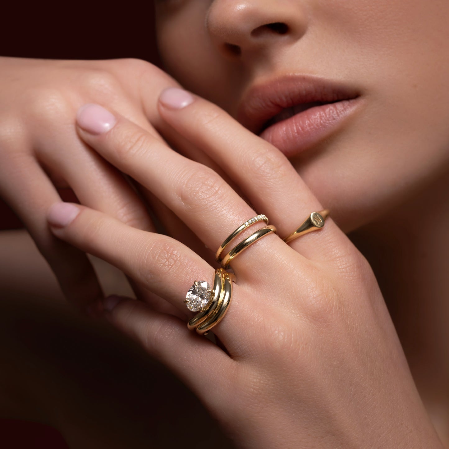 The Azariah Ring - Oval Solitaire with Double Curved Band