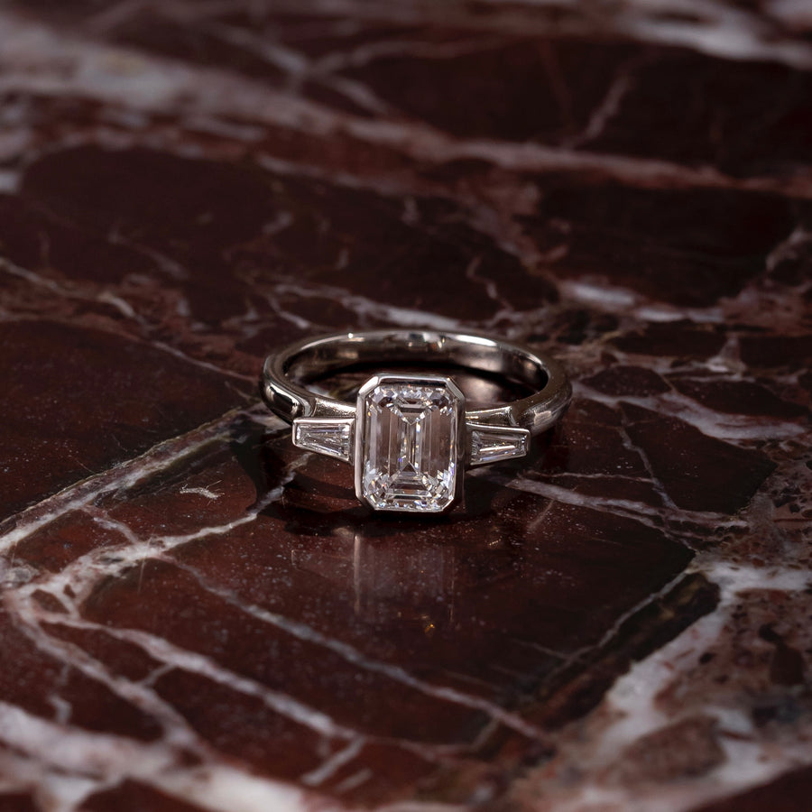 The René Ring - Emerald and Tapered Baguette Trilogy