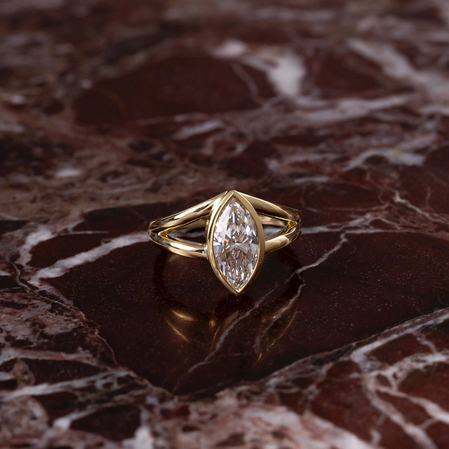 The Jean Ring - Marquise Bezel Split Band Solitaire