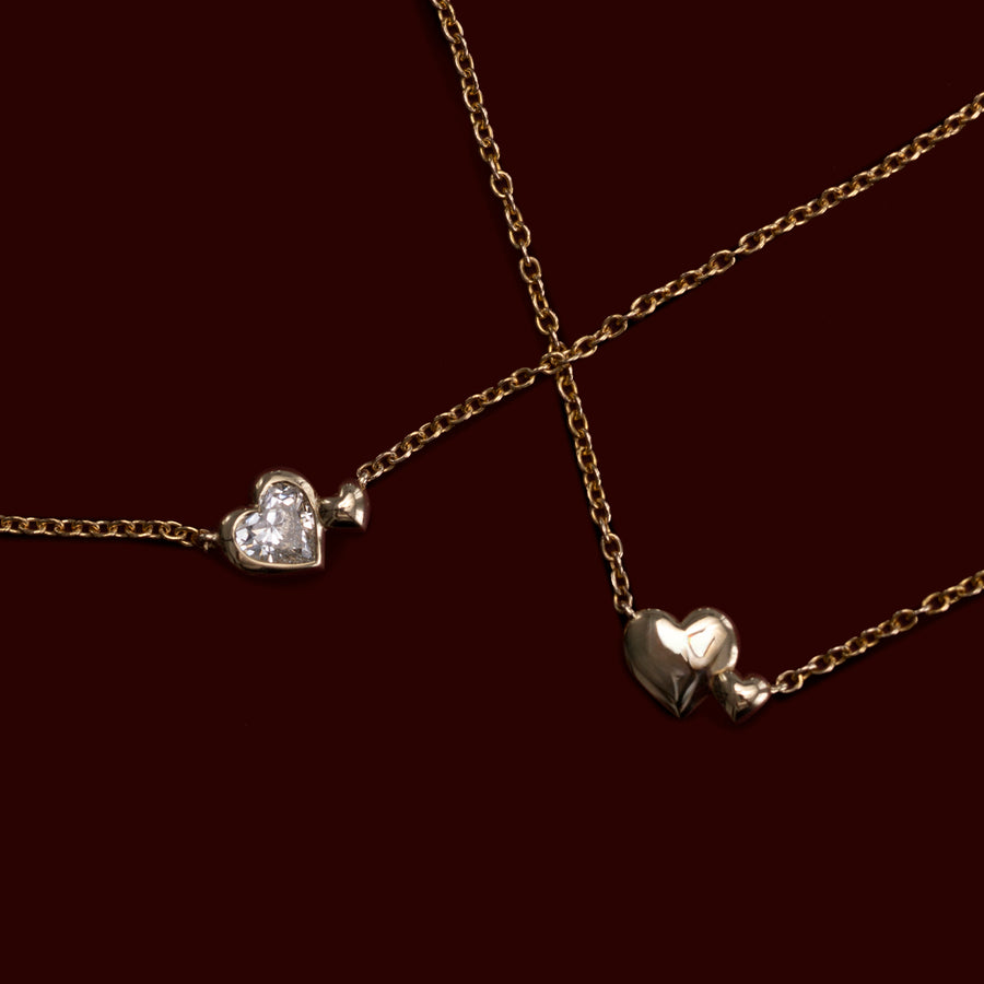 The Arabella Toi Et Moi Plain Heart Necklace - 9K Yellow Gold