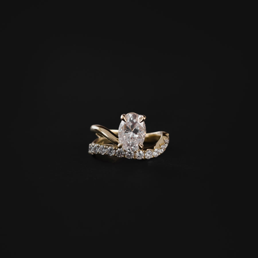 The Elijah Ring - Floating Oval Solitaire with Pavé Band