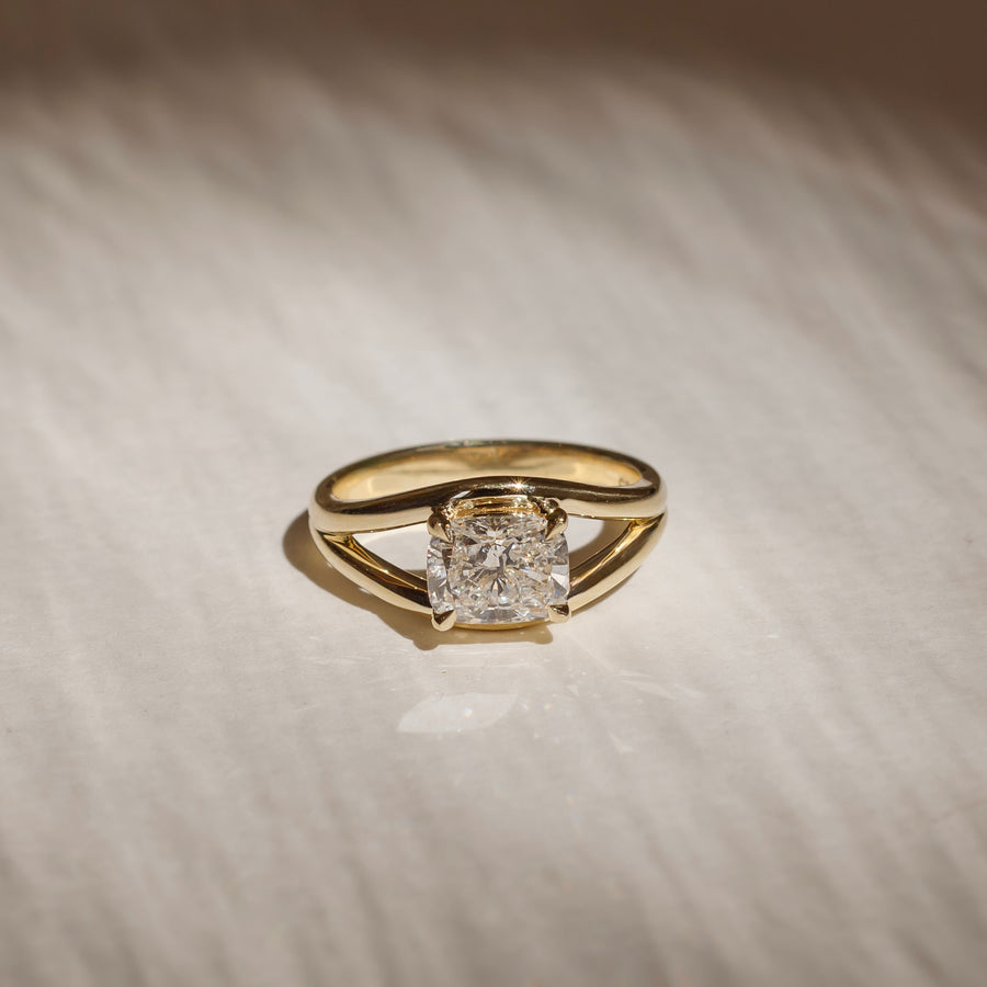 The Aleasa Ring - Split Shank East-West Elongated Cushion Solitaire