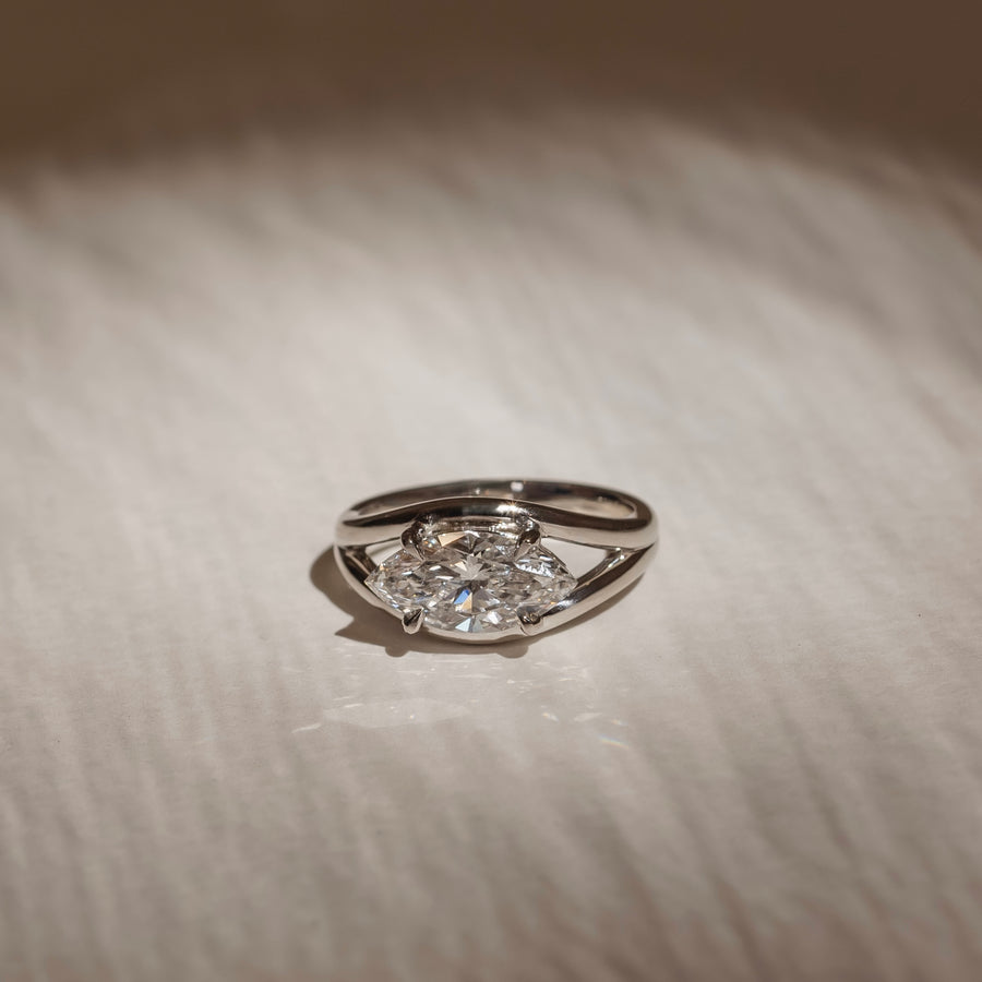 The Aleasa Ring - Split Shank East-West Marquise Solitaire