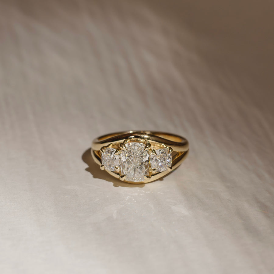 The Oriana Ring - Split Shank Elongated Cushion and Cushion Trilogy