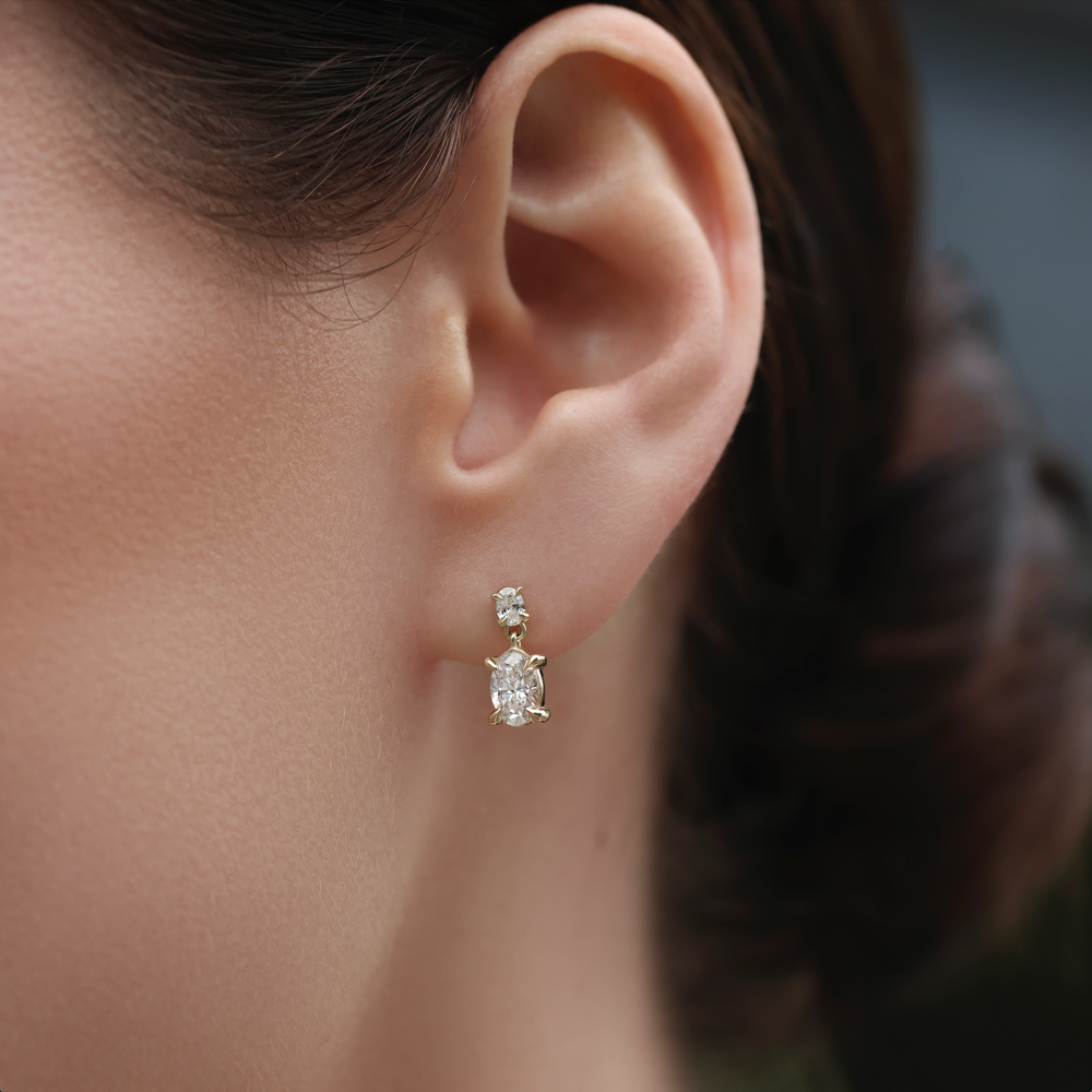 The Arietta Earrings - 1.2CTTW Lab Diamond Oval Double Drop Earrings