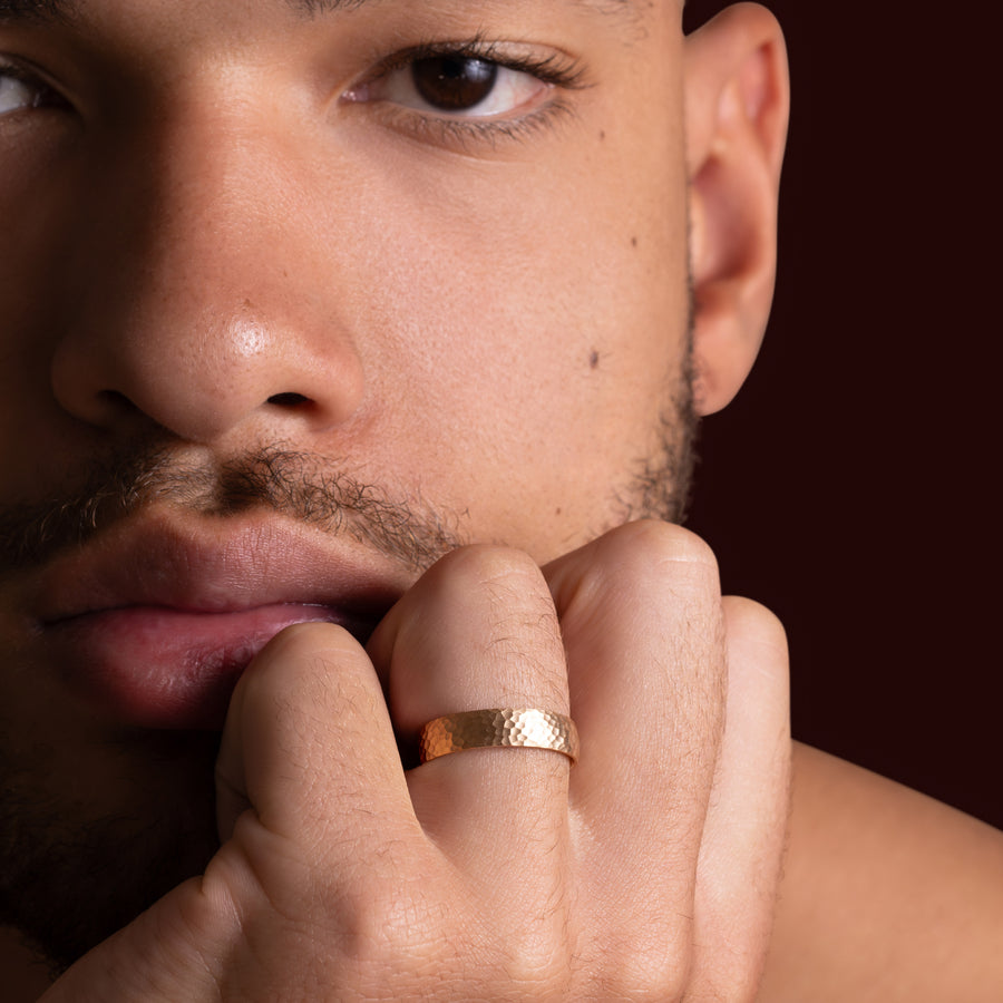 The Octavian Ring - Hammered Men's Wedding Band