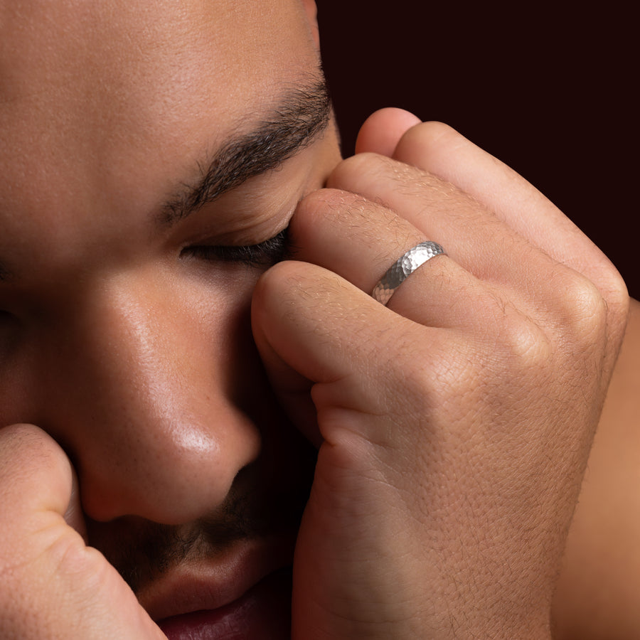 The Octavian Ring - Hammered Men's Wedding Band